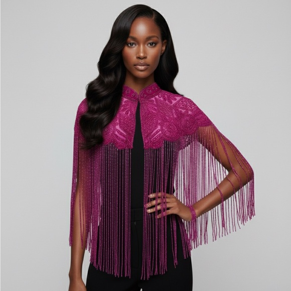 Hot Pink Fringe Cape - Picture 3 of 3